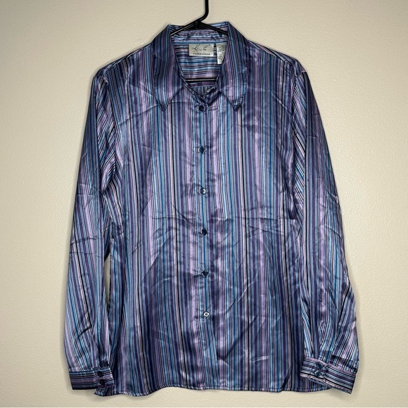VTG Kathie Lee NWT Button Up Shirt‎ Women’s 16 Purple Satin Long Sleeve Career - Picture 1 of 6